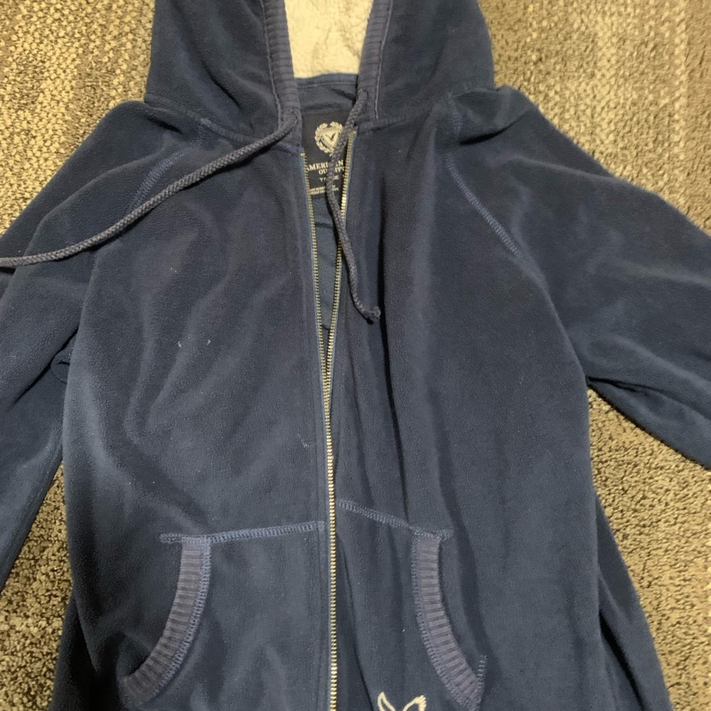 American Eagle Outfitters Navy Hooded Full-Zip Sweatshirt